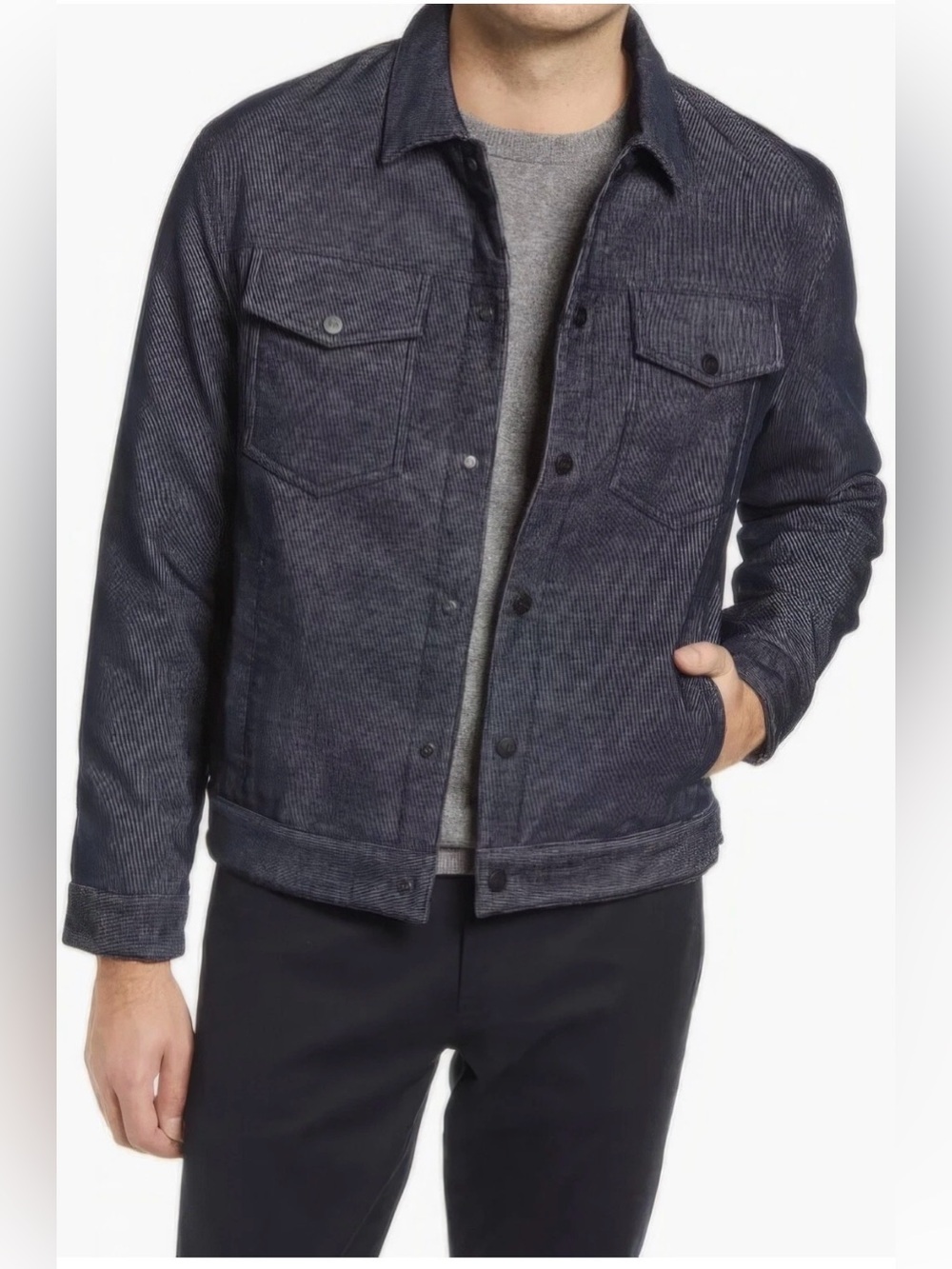Robert Barakett Men's Dark Navy Corduroy Shirt Jacket